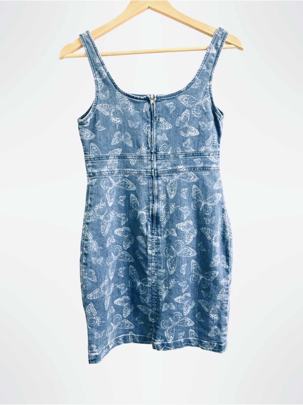 No Boundaries Denim Butterfly Print Corset Mini Dress Y2K Retro Style Sz Sm 3/5 - Picture 5 of 8
